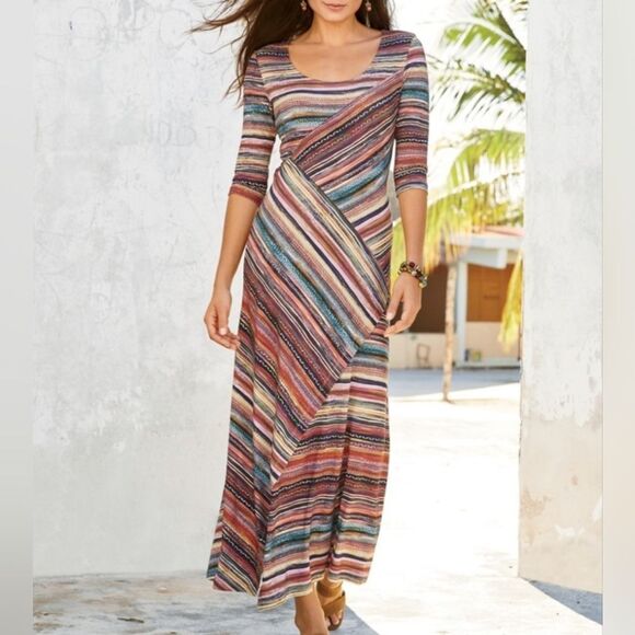 Peruvian Connection Monserrato Colorful Maxi Stretch Jarsey Dress. Size S - Picture 1 of 10